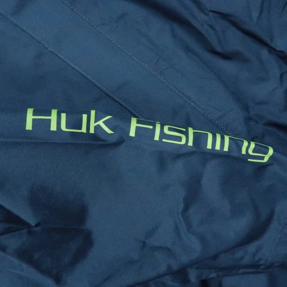 Huk Jacket Mens Medium Blue Fishing Waterproof Hooded Windbreaker Lined